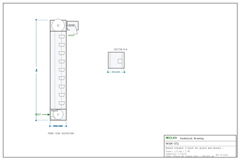 Imagen del producto Noria de Cangilones 3 t/h para Granos y Cereales MKNR-3TG - Meelko